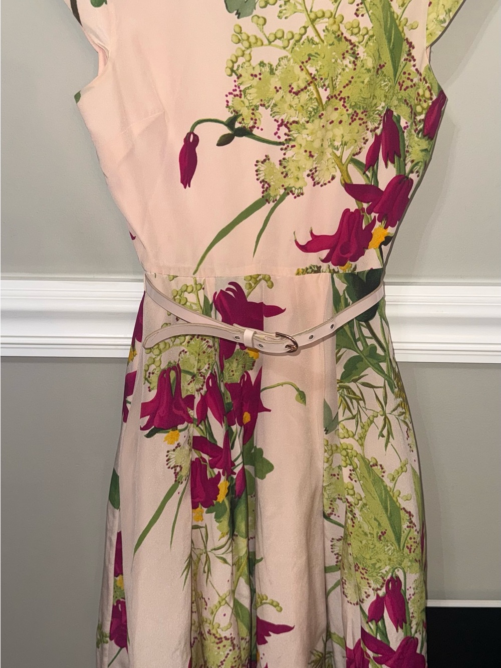 Ted Baker London Pale Pink Midi Dress with Fuchsia & Green Floral Print - Picture 13 of 13